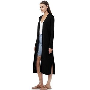 Skull Cashmere Allison Long Slub Black Linen Ribbed Cardigan Duster Women Size M